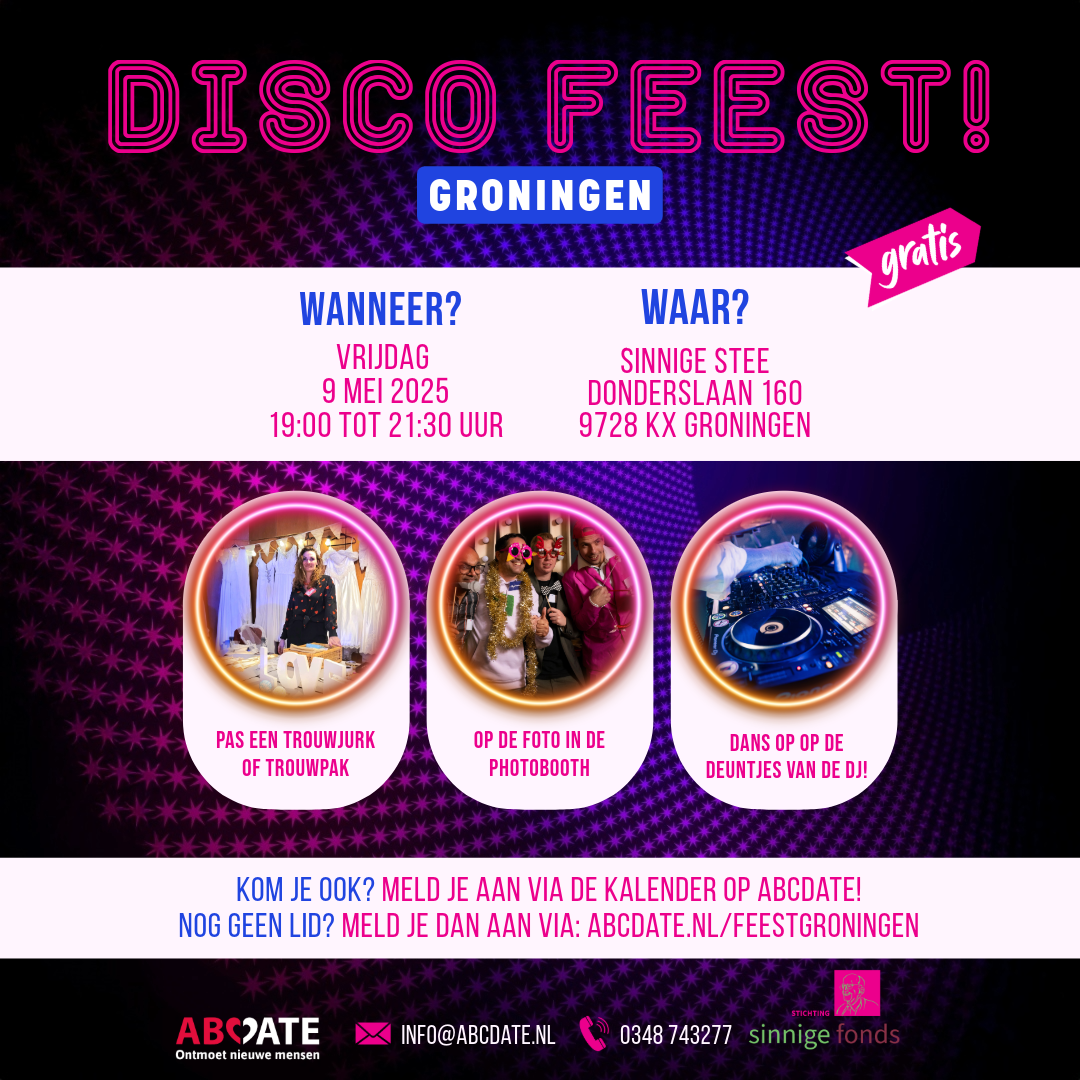 Gratis naar het Discofeest van ABCDate en ABCMaatje in Groningen
